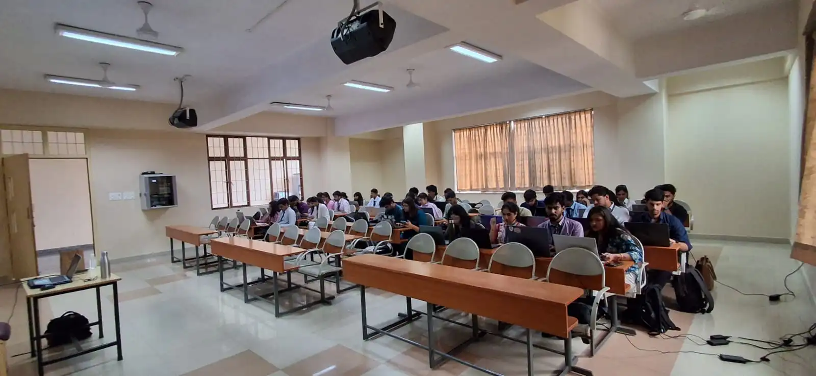 Students discussing training project